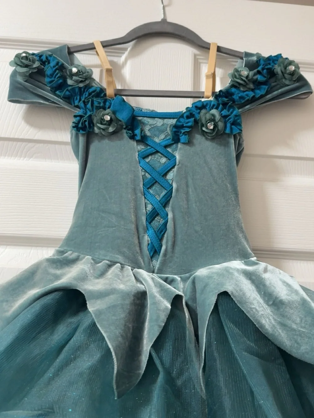 Teal Flower Tulle Kids Costume Dress